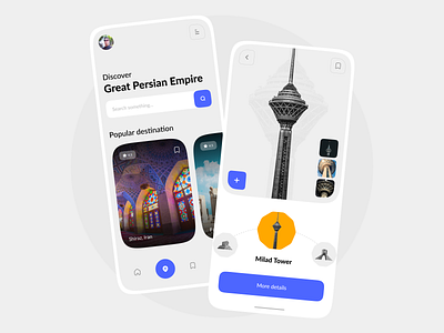 Iran Tourism - Concept app design azadi tower clean ui concept fars iran iranian middle east milad tower minimal minimalist mobile ui persian persian empire persian ui shiraz tehran tower ایران