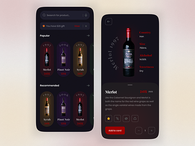 Ecommerce platfrom to sell wine app app design clean dark design drink minimal ui uiux ux visual wine wines