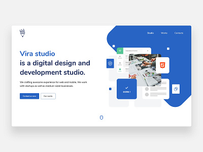 Vira studio website - Concept blue clean clean ui company flat header homepage landing landing page material minimal minimalism minimalist programming studio ui uiux ux webdesign website