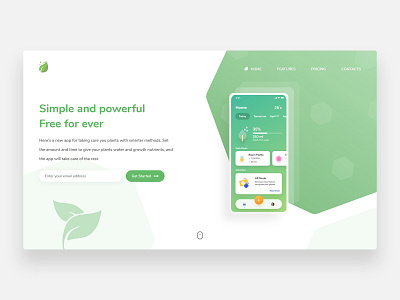 App introduction - Concept app clean clean ui concept green homepage introduction landing landing page leaf minimal minimalism minimalist plant plants smart startup ui ux webdesign