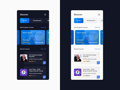 Courses - Concept clean clean ui dark education app educational educational app elearning learn learning app light minimal minimalism online store train training ui design ux design
