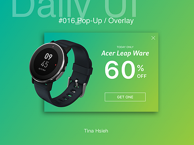 Daily UI #016 Pop-Up/ Overlay 016 acer acer leap ware daily ui overlay photoshop pop up sketch smart watch ui design web web design