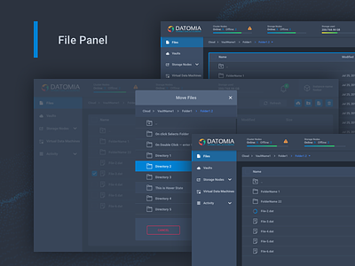 Datomia File Panel admin cloud dashboard files panel showcase ui ux web