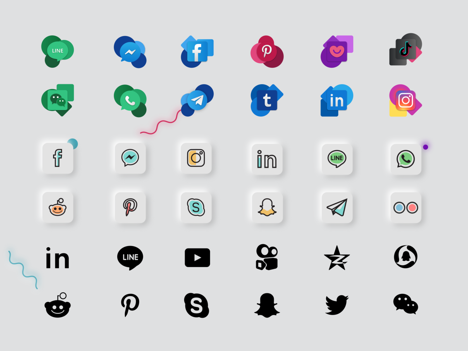 Social media icons dark design download facebook flat fluent fluent design glyph icon icons instagram line neomorphism social network svg twitter youtube