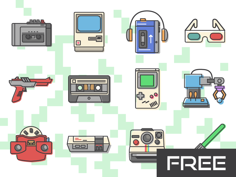 Free 80's Retro Vector Icons by IconShock & ByPeople on Dribbble