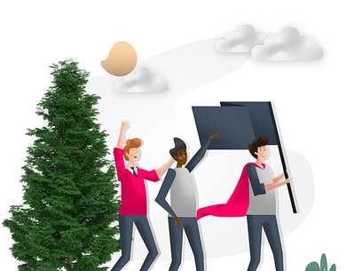 Person holding a black flag, with supporters & 3D tree - WIP character design characters design flat design flat illustration illustration illustration art scenes ui плоский дизайн 平面设计，