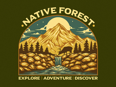 NATIVE FOREST apparel art artwork badgedesign branding clothing design designforsale draw drawing forest graphicdesign illustration mountain outdoor retro streetwear tshirt vintage