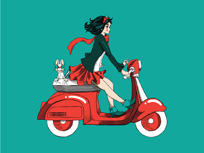 Mad and Piccolo continue their adventure brand cat drawing illustration vespa