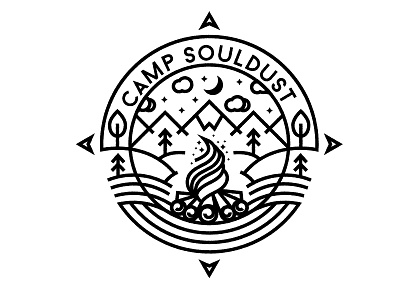 Minimalistic scenery for Camp Souldust camp fire line art logo magic minimal scenery wild