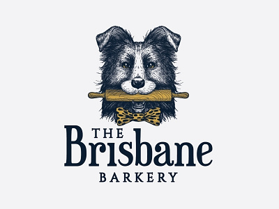 The Brisbane Barkery animal bakery border collie dog food hand drawn illustration logo pet playful