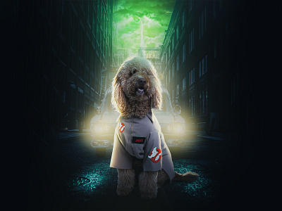 Ghost Buster Dog composotion digital composotion photo editing photomanipulation photoshop photoshop composite posterdesign