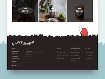 New Harvest Footer coffee footer homepage roaster ui web design