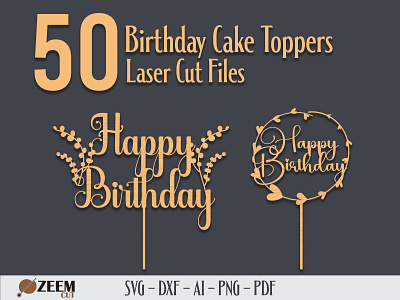 50 Laser Cut Birthday Cake Topper SVG Files Bundle birthday cake topper dxf files glowforge files laser cut cake topper laser cut files svg files
