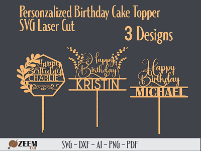 Personalized Laser Cut Birthday Cake Topper SVG Files dxf files glowforge files laser cut files personalized cake topper svg files