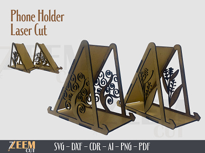 Floral Theme Laser Cut Phone Holder SVG Files (Glowforge Tested) dxf files glowforge files laser cut files laser cut phone holder svg files