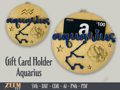 Aquarius Gift Card Holder Laser Cut SVG Files (Glowforge Tested) dxf files gift card holder svg glowforge files laser cut svg files