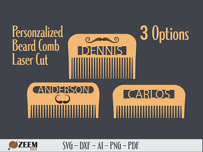 Personalized Beard Combs SVG Laser Cut Files dxf files glowforge files laser cut files personalized beard comb svg files