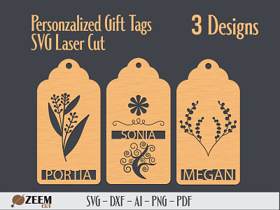 Personalized Gift Tags SVG Laser Cut Files dxf files glowforge files laser cut files personalized gift tags svg files