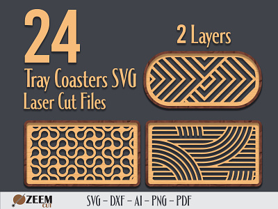 2 Layers 24 Coasters Trays Laser Cut SVG Files coaster trays dxf files glowforge files laser cut files svg files tray coasters