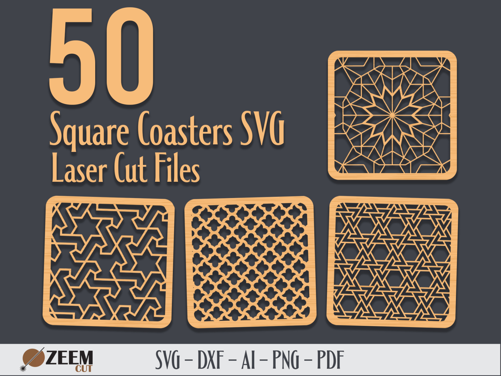 50 Square Coasters Laser Cut SVG Files by Umar Hafeez on Dribbble