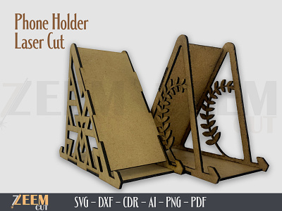 Mobile Phone Stand Two Variations of Laser Cut SVG Files dxf files glowforge tested files laser cut files mobile phone stand svg files phone stand holder