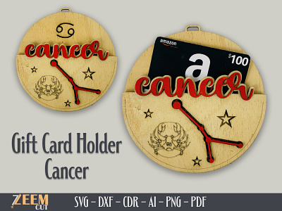 Cancer Zodiac Gift Card Holder SVG Laser Cut Files Template cancer zodiac laser cut files dxf files glowforge tested files laser cut files svg files