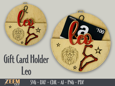 Leo Zodiac Card Holder SVG Laser Cut Files Template glowforge tested files laser cut files leo zodiac leo zodiac gift card holder svg svg files