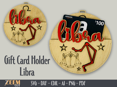 Libra Zodiac Gift Card Holder SVG Laser Cut Files Template dxf files laser cut files libra zodiac svg svg files