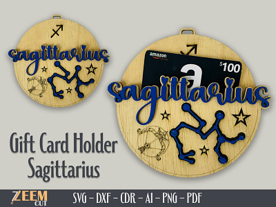 Sagittarius Zodiac Gift Card Holder SVG Laser Cut Files Template dxf files glowforge tested files laser cut files sagittarius gift card holder svg sagittarius zodiac svg files