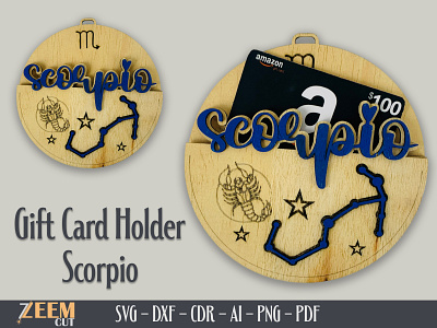 Scorpio Zodiac Gift Card Holder SVG Laser Cut Files Template dxf files glowforge files laser cut files scorpio gift card holder svg scorpio zodiac svg files
