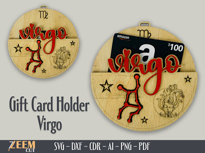 Virgo Zodiac Gift Card Holder SVG Laser Cut Files Template dxf files glowforge files laser cut files svg files virgo gift card holder svg virgo zodiac sign svg