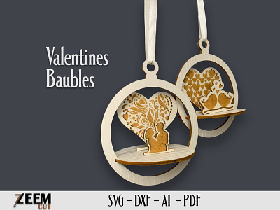 Valentines Bauble Ornament SVG Laser Cut Files Template