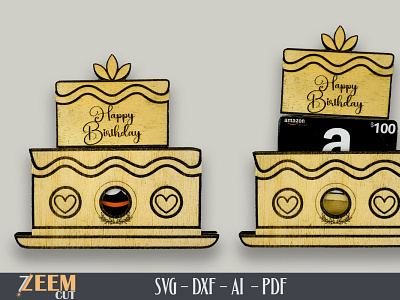 Birthday Cak Gift Card Holder Laser Cut SVG Files Template dxf files gift card holder template glowforge files laser cut files svg files