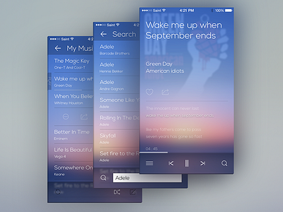 Flat Music Player for iOS 7 blur design flat icon interface ios7 mobile music player saint ui ux