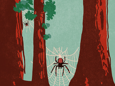 Redwood forest graphic design illustration spiders