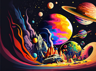Space car ai canvas print graphic design illustration painting wall art