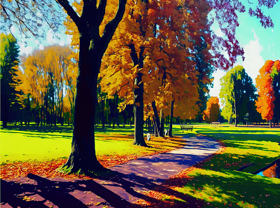 Autumn in the park ai canvas print graphic design illustration painting wall art