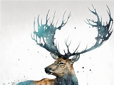 Deer, watercolor ai canvas print illustration painting wall art