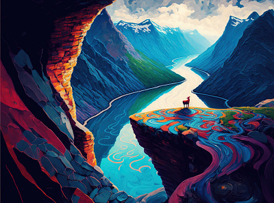 Mountain river ai canvas print illustration painting wall art