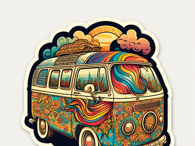 hippie bus ai design graphic design illustration sticker