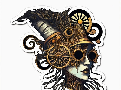 steampunk girl ai graphic design illustration painting sticker