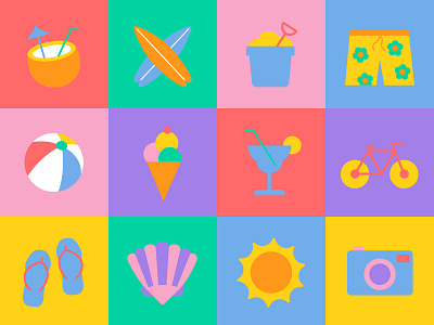 Summer Icons color colour palette icon design icon set iconography icons illustration minimal summer ui vector vector illustration