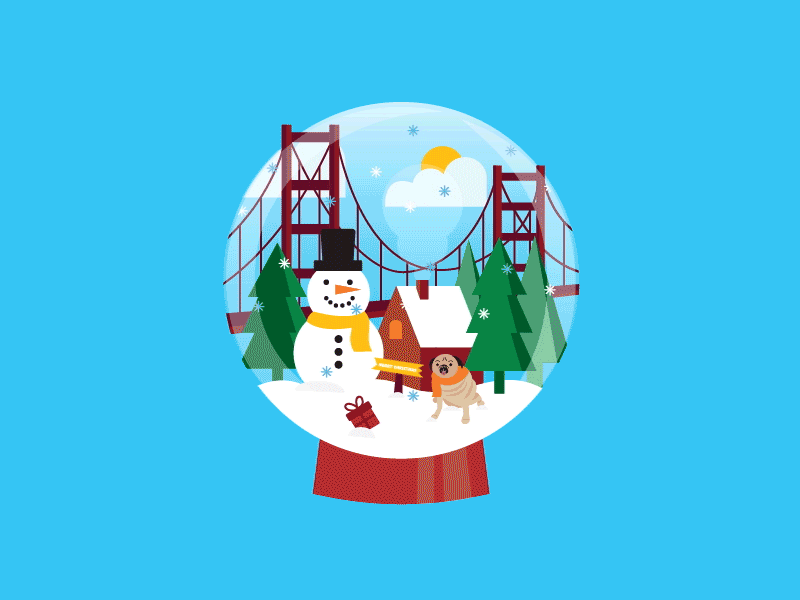 Christmas Snowglobe christmas christmas card color colour palette gif illustration motion design motion graphic motion graphics pug snow snowflake snowglobe snowman vector vector illustration