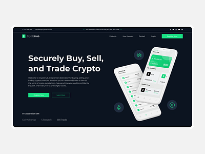 Crypto Trading Platform: A Sleek and Intuitive dark Website Hero crypto crypto app crypto design inspiration crypto website design graphic design hero illustration logo ui