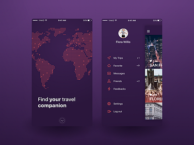 Biplane Travel Application app application debut interface ios mobile profile purple screen travel ui ux