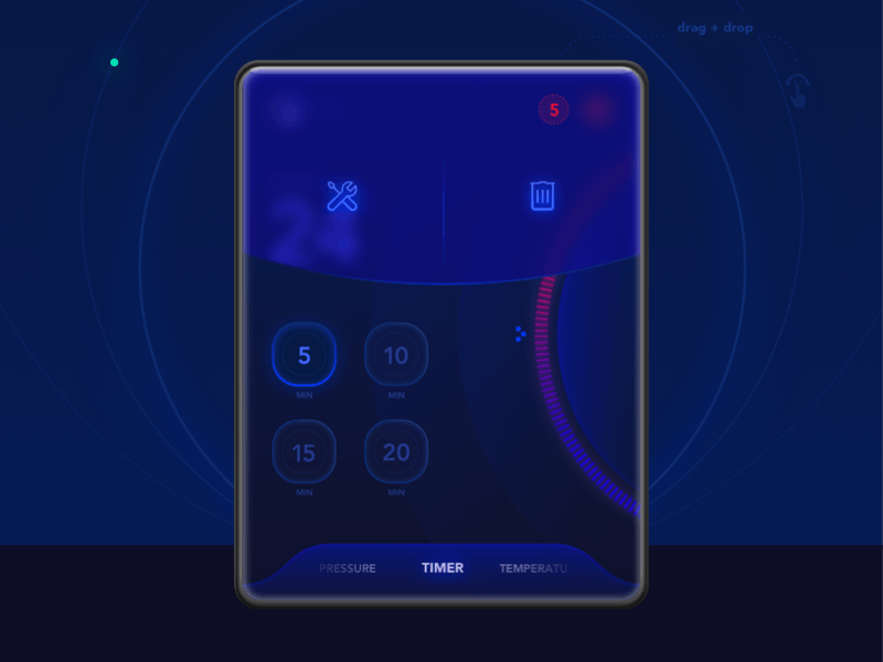 Timer Edit for Smart Shower app application concept conceptual delete drag and drop edit futurism futuristic interface mobile popup remove settings shower smarthome timer ui ux watch