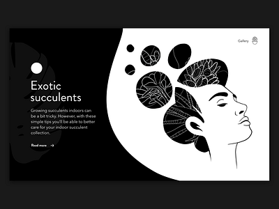 Exotic succulents artwork black and white design digital drawing flower illustration illustration minimal page design succulent typography ui ux web