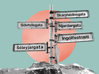 Götuskilti collage glacier iceland reykjavik signs