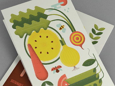 Earth Candy bee beet carrot illustration melon onion peas shape textures tomato vegetables