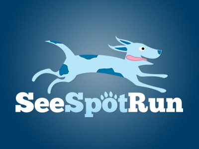 See Spot Run 5k Logo 5k animals athletic blue dog donation fun illustration logo pets whimsical